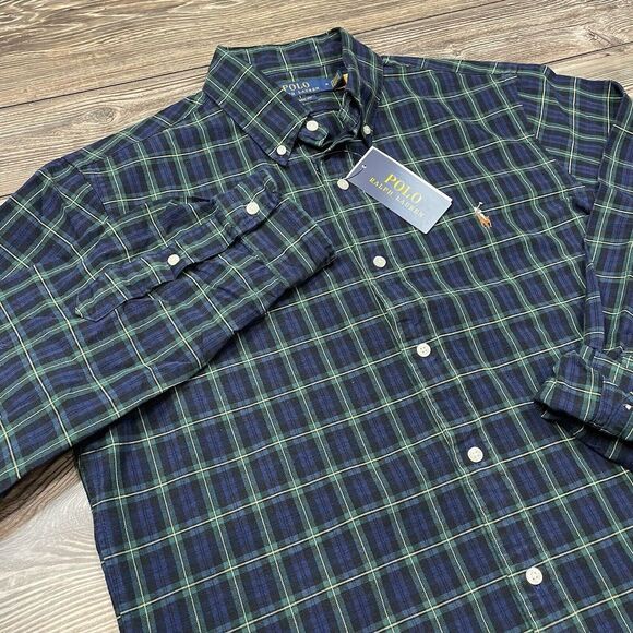 Polo Ralph Lauren Men's Classic Fit Plaid Oxford Shirt Blue Green MEDIUM‎ NWT - Picture 1 of 7